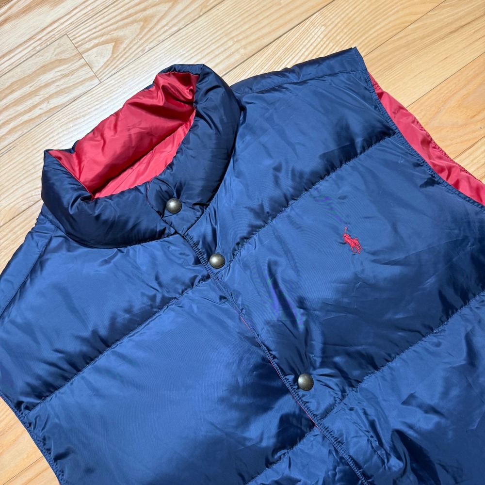 Polo Ralph Lauren Men's Down Puffer Vest 4 XLT Reversible Snap Front Navy Red